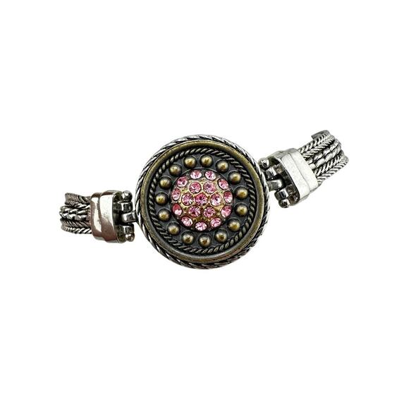 Gingersnaps Charm Interchangeable Snap Pink Rhinestone 6.75"-8" Bracelet - Picture 1 of 7